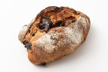 Pain de campagne with figs on white background