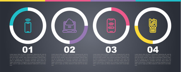 Set line Mobile with wi-fi wireless, Network cloud connection, and Walkie talkie. Business infographic template. Vector