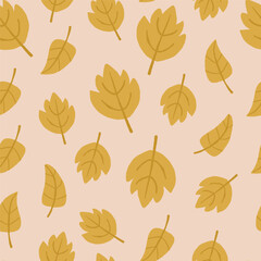 Obraz premium Vector seamless pattern with yellow leaves on beige. Autumn nature pattern. Vector illustration