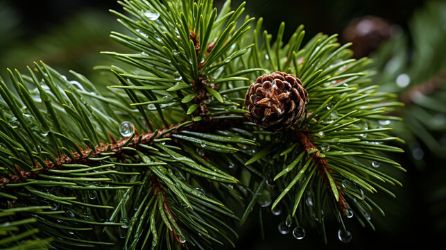 pine tree branch with conesHD 8K wallpaper Stock Photographic Image