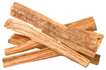 Aromatic cedar wood sticks isolated on white background, top view.