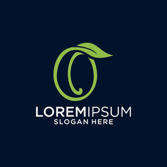 letter O with element leaf vector design logo