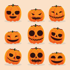 Vector set of Halloween Pumpkins with Carved