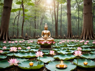 A Buddha Statue Sitting On Top Of A Lotus