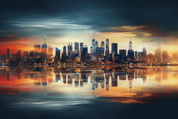 Obraz premium Skyline of a huge city, blurred out, background