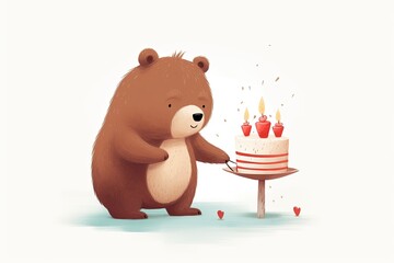Funny cute bear. Happy Birthday greeting card