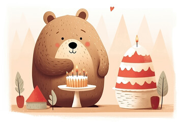 Funny and cute bear.Happy Birthday cute greeting card
