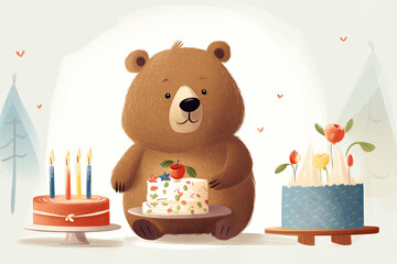 Funny and cute bear.Happy Birthday cute greeting card