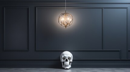 An eerie skull stares out from the stark white wall of the indoor gallery, challenging viewers to confront the raw beauty and mortality of life's cycle
