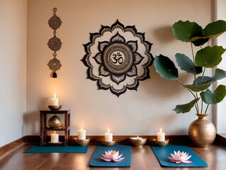 A Room With A Large Wall Clock And A Yoga Mat