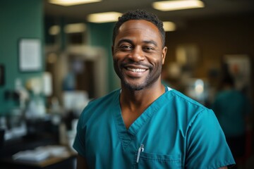 Black Man Medical Assistant Professional Employment Workplace Background Generative AI - obrazy, fototapety, plakaty