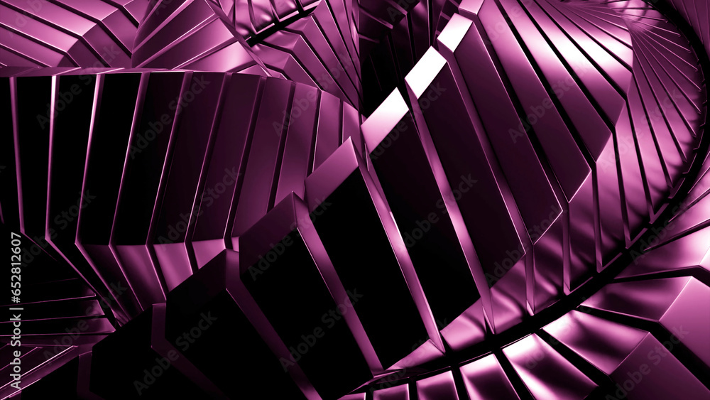 Poster pink and gray stripes. design. small strips made of small parts in computer graphics that rotate.