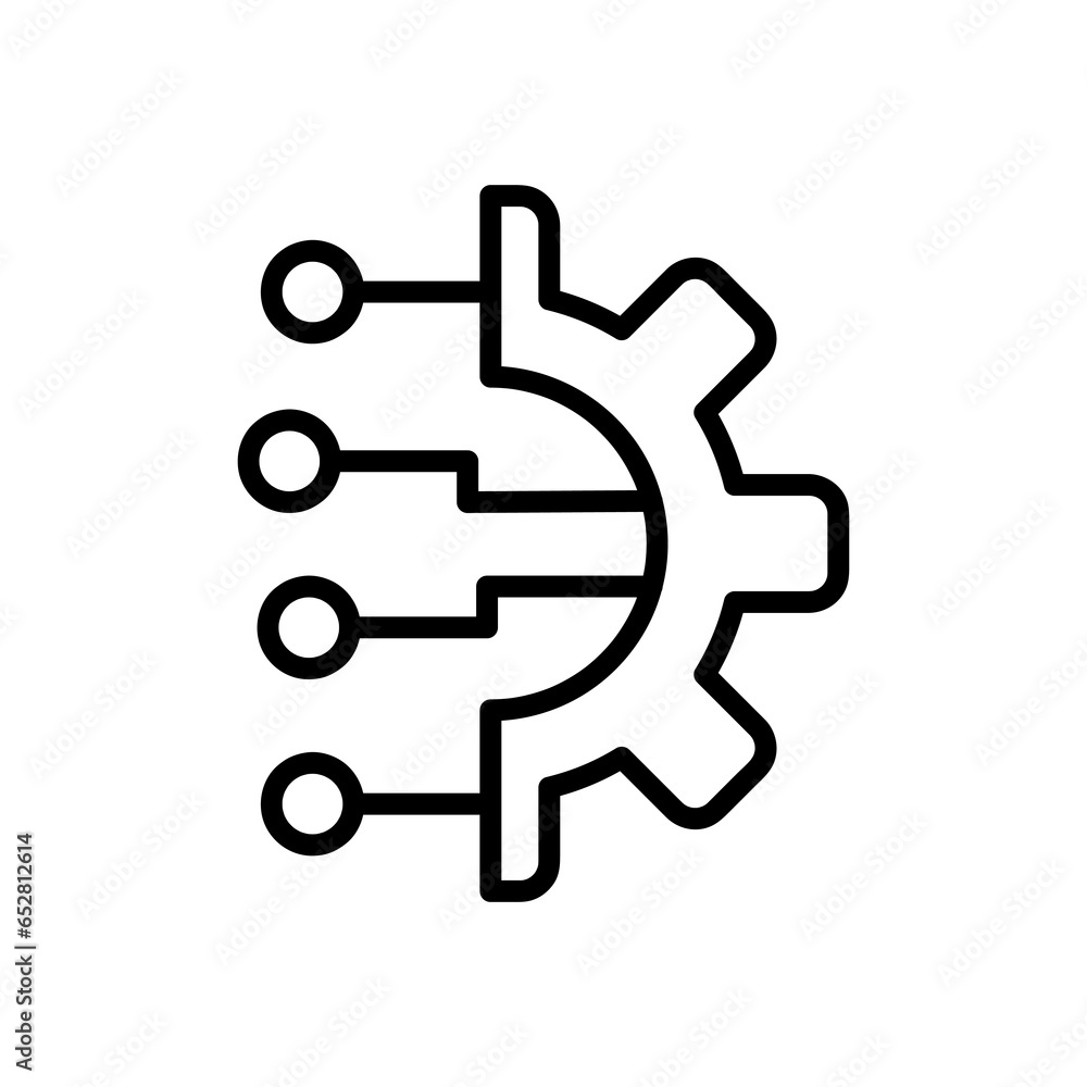 Poster circuit and gear outline icon.digital technology simple line vector icon. flat illustration on white