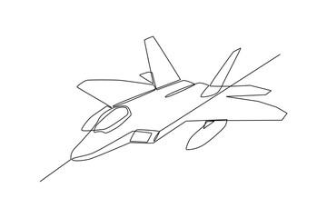 Fototapeta na wymiar Airborne fighter, Plane icon vector, solid illustration, pictogram isolated on white. Minimalism concept one line draw graphic design vector illustration of plane.