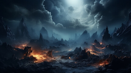 landscape surreal apocalypse mountain galaxy sky, Generative Ai