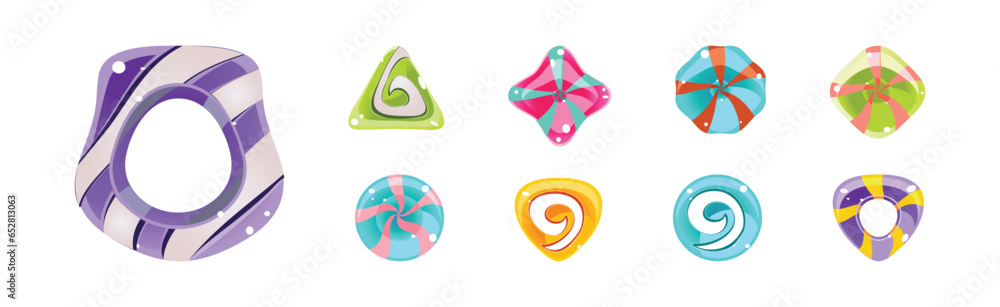 Poster fantasy sweet candy and caramel element for game design vector set