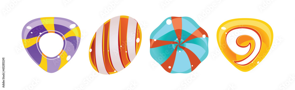 Poster fantasy sweet candy and caramel element for game design vector set