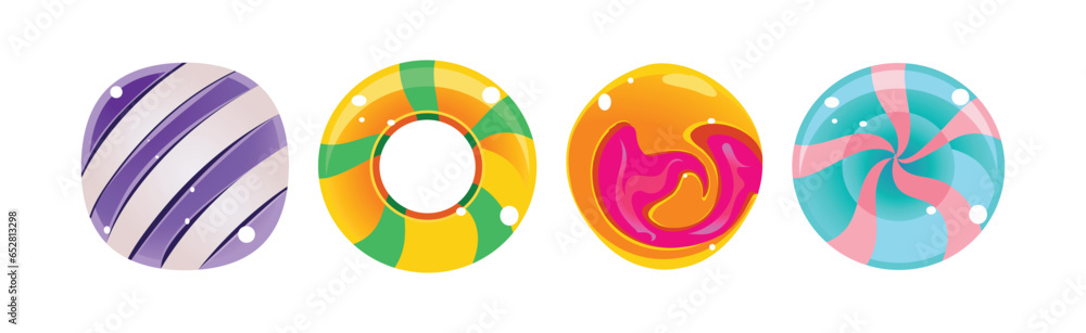 Poster fantasy sweet candy and caramel element for game design vector set