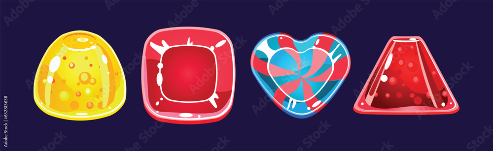 Poster fantasy sweet candy and caramel element for game design vector set