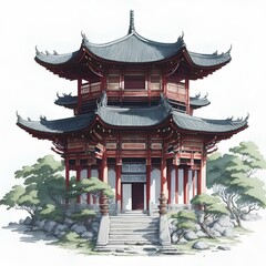 Chinese architecture 14 line icon