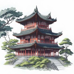 Chinese architecture 16 line icon
