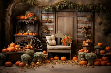 Obraz premium Pumpkin and wooden creepy set