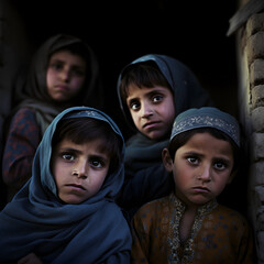 Sad children Pakistanis boys and girls- - obrazy, fototapety, plakaty