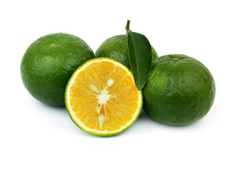Several green oranges isolated on white background. 