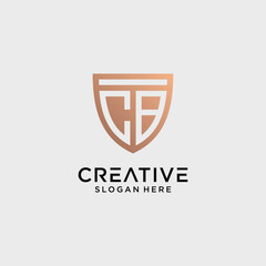 Creative style cb letter logo design template with shield shape icon