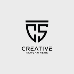 Creative style cs letter logo design template with shield shape icon