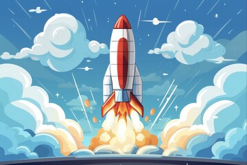Flat Style Rocket Launch Illustration - Perfect for Business, Startup or Project Banner. Creative Concepts in Flight for your Next Big Launch!
