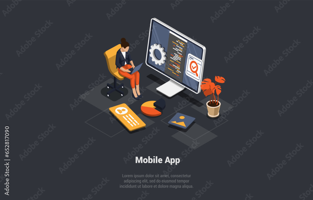 Poster mobile application development, data optimization and web services. analysis trends and software dev