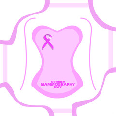 Illustration of a woman's body with a pink ribbon, with bold text on white background to commemorate National Mammography Day on October 20