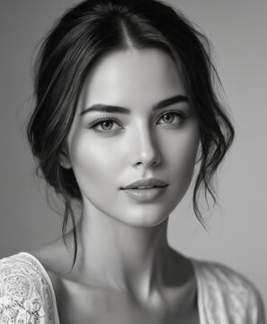 close-up black and white photography portrait of a beautiful woman,