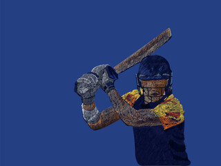 Sri Lanka Cricket Batter In Playing Pose With Line Pattern On Blue Background.
