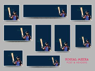 Social Media Post Collections of a Cricketer or Batter in Team Jersey Celebrating with Copy Space for Your Message. Pixel Art Detailed Character Illustration.