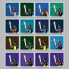 Social Media Post Or Template Set With Doodle Cricket Batter Player On Grid Background In Colorful.