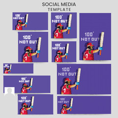 Social Media Post Collections of a Cricketer or Batter in Team Jersey Celebrating after Scoring Hundred with Copy Space for Your Message. Pixel Art Detailed Character Illustration.