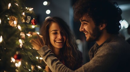 Obraz na płótnie Canvas couple celebrating christmas