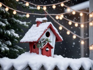 A Birdhouse With A Wreath On Top Of It