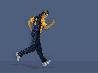 Sri Lanka Cricket Player Raising Index Finger In Irregular Dots Effect And Copy Space.