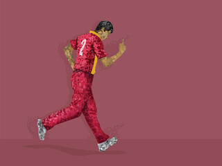 West Indies Cricket Player Raising Index Finger In Irregular Dots Effect And Copy Space.