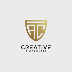 Creative style ac letter logo design template with shield shape icon