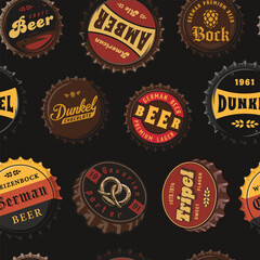 Seamless Pattern of metal cork or cap from a craft beer brewery bottle for retro bar menu or poster