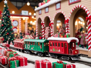 A Toy Train With A Christmas Tree And Gifts