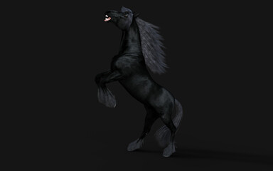 Obraz na płótnie Canvas 3d Illustration of Black horse with black mane on black background with clipping path.