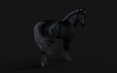 3d Illustration of Black horse with black mane on black background with clipping path.