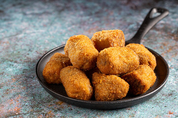 Delicious fried meat croquettes. Traditional croquette.
