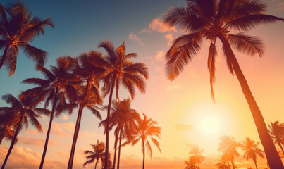 Fototapeta na wymiar Majestic palm trees sway in the warm breeze.