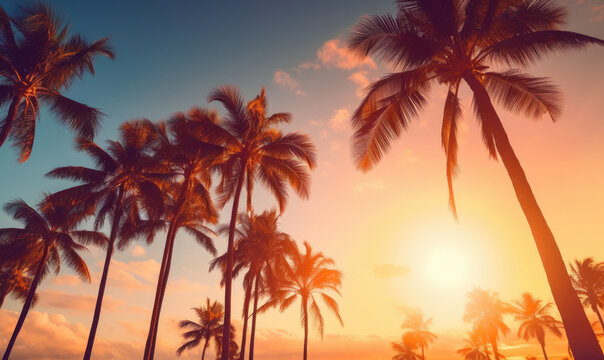 Majestic palm trees sway in the warm breeze.